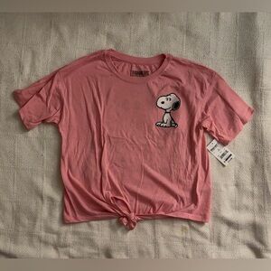 Snoopy Pink Tie Front T-Shirt Peanuts Graphic Top NWT Medium